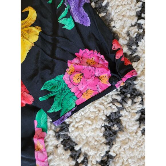Vintage Liz Claiborne Silk Vibrant Bold Floral Shift Ruffle Dress Hippie Size 12 - Picture 3 of 6